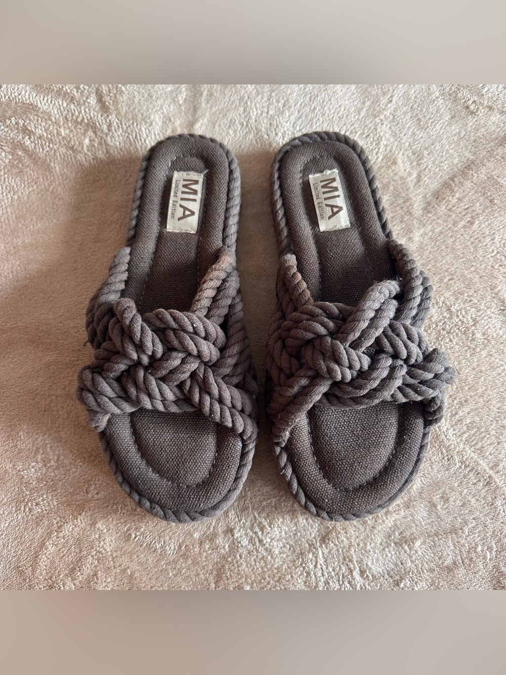MIA Women's Miko Rope Slide Sandals Khaki Platform Coffee Brown Size 8 Boho